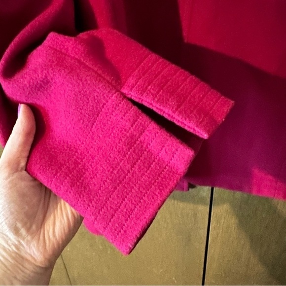 Vintage Louben Women’s Bright Pink Fuchsia Wool Open Cardigan Jacket Sz 14W - Picture 6 of 8